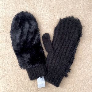 Soft furry black mittens